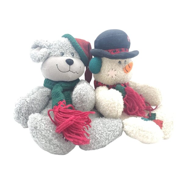 Vintage Fun World 12" SNOWMAN Plush & Teddy Bear Stuffed Animal  Christmas Set 2 - Picture 1 of 13